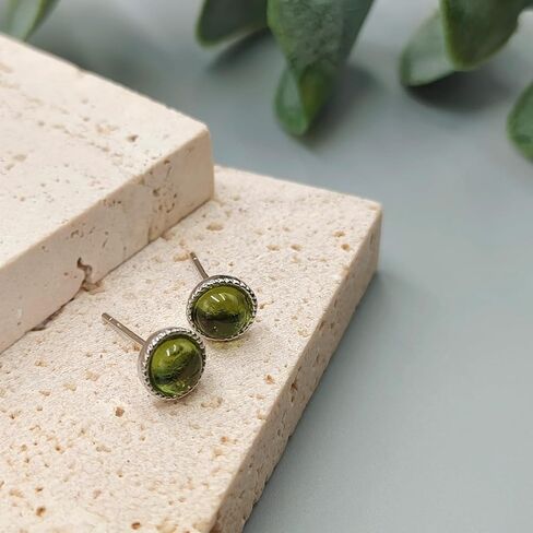 Real Green Peridot 925 Sterling Silver Earrings Dainty Crystal August Birthstone Hypoallergenic Gemstone Stud Earrings 6MM Handmade Peridot Jewelry Graduation Birthday Day Gift for Women and Girls in Saudi Arabia