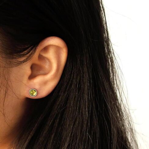 Real Green Peridot 925 Sterling Silver Earrings Dainty Crystal August Birthstone Hypoallergenic Gemstone Stud Earrings 6MM Handmade Peridot Jewelry Graduation Birthday Day Gift for Women and Girls in Saudi Arabia