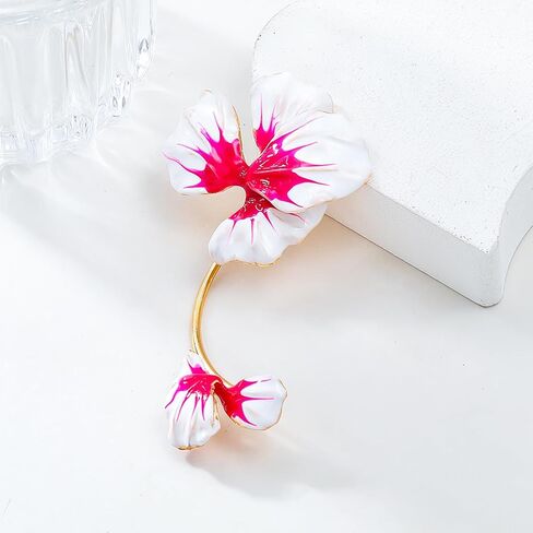 Flower Ear Cuff Earrings for Women Exaggerated Big Flower Earrings Pink White Enameled Floral Earrings Cuffs Non Pierced Jewelry Gifts for Girls in Saudi Arabia