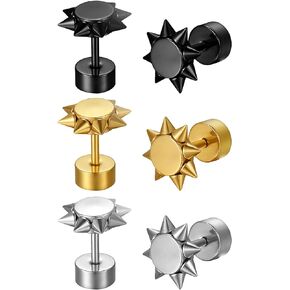 Cupimatch 3 Pairs 6-10MM Rivet Ear Piercing Plugs Faux Gauges Illusion Tunnel Earrings Mens Spike Stainless Steel Stud Earrings Jewelry Set