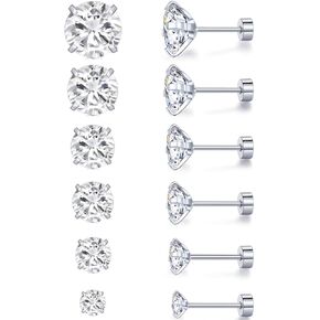 حزمة من المسمار الخلفي أقراط الجراحية الفولاذ المقاوم للصدأ مقلد الماس شقة الظهر مسمار 316L هيبوالرجينيك للأذن الحساسة للنساء الرجال، الفولاذ المقاوم للصدأ، زركونيا مكعب, ستانلس ستيل, زركونيا مكعب in Kuwait