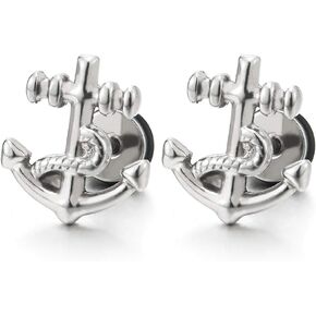 2 pcs Mens Womens Marine Anchor Stud Earrings in Stainless Steel, Screw Back