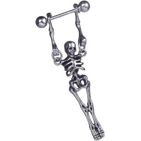 1 Piece Hanging Dangle Skull Skeleton Bone Ball Bead 18g Barbell Stud Earrings for Men Women Boys Screw Back Gothic Cute Cartilage Helix Drop Tragus Stainless Steel Fashion Cool Unique Personalized Dainty Jewelry Birthday Gifts Bff
