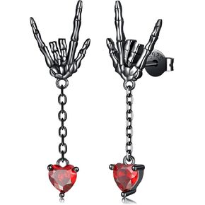 925-Sterling-Silver Skeleton Skull Stud Earrings - Vintage Skeleton Hand Bone Drop Earrings Gothic Punk Rock Biker Earring Halloween Gothic Skull Jewelry Gifts for Women Men Girls in Kuwait