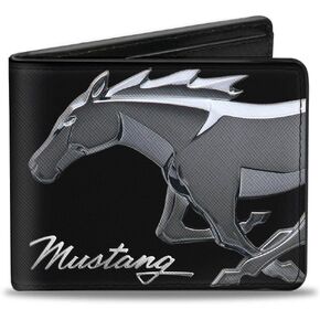 Buckle-Down mens Buckle-down Pu Bifold - Mustang Chrome Pony/Mustang Script Black/Silver Wallet