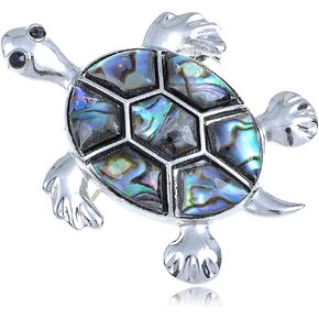 Alilang Silvery Tone Abalone Shell Hawaiian Swimming Turtle Black Rhinestone Pin Brooch