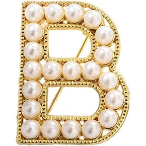 A-Z Letter Brooch Pin Gold Plated Faux Pearl Initial Lapel Pin White Pearl Capital Letter Safty Pin for Women Girls Clothing Bags Accessories
