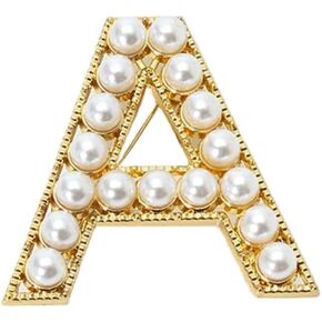 A-Z Letter Brooch Pin Gold Plated Faux Pearl Initial Lapel Pin White Pearl Capital Letter Safty Pin for Women Girls Clothing Bags Accessories in Kuwait