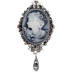 Gyn&Joy Womens Rhinestones Grey Purple Vintage Antique Tear Drop Cameo Lady Brooch Pin