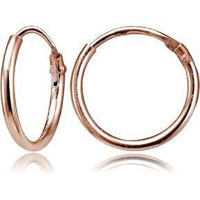 Rose Gold Hoops Flashed Sterling Silver Small Tiny Mini Endless 10mm Thin Round Unisex Cartilage Hoop Earrings for Men Women Girls