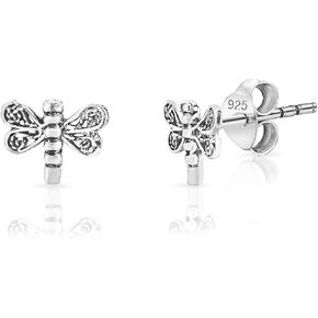 DTPsilver 925 Sterling Silver, 24K Yellow or 18K Rose Gold Plated TINY/VERY SMALL Fashion Studs Earrings - Women/Children - Butterfly/Cut-out Wings or Oxidised Style Dragonfly