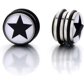 2pcs 8mm Magnetic Black Circle Star Stud Earrings for Men, Non-piercing Clip on Fake Ear Plugs