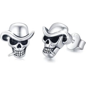 اقراط مرصعة على شكل جمجمة للنساء والفتيات من الفضة الاسترلينية عيار 925 بتصميم هيكل عظمي عتيق، هدايا مجوهرات كاوبوي بانك ريترو للرجال والاولاد، معدن فضي, معدن, فضي in Kuwait