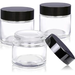 1 oz Glass Jars with Lids,3 Pack Clear Small Glass Cosmetic Jars with Lids,60 ml Empty Glass Makeup Containers for Sample, Cream, Lotion,Powder (1 OZ, Amber)