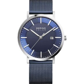 Bering Solar Men's Watch Brushed Silver Blue 15439-307