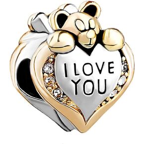 Women Cute Bear I Love You Heart Charm Compatible with Pandora Bracelets Family Daughter Girlfriend Sisters Mother Granddaughter Grandma Birthday Christmas