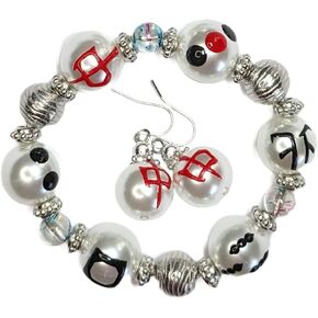 Mahjong Jewelry For Women - Mahjong Bracelet Earring Set - Mahjong Bracelet Stretch Gift For Mom Grandma