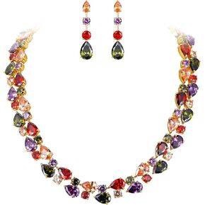 EVER FAITH Full Cubic Zircon Party Layer Tear Drop Necklace Earrings Set for Women