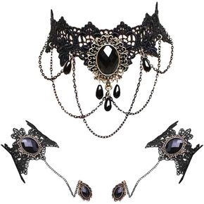 Black Choker Lace Necklace with Bracelet Set Punk Party Gothic Vintage Handmade Lolita Retro Bracelet Wristband for Women – Style 4