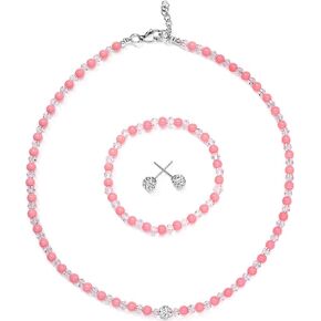 4mm Faux Crystal Glass Imitation Pearls Necklace Bracelet Earring Jewelry 3 Sets for Women Girls