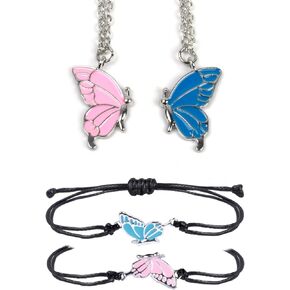 EONGEE 4 Pcs BFF Necklace & Bracelet Set, 2 Half Matching Butterfly Friendship Necklace Bracelet Set Best Friend Forever Matching Necklace Bracelet Gifts for Sisters Girls Women Couple Girlfriend