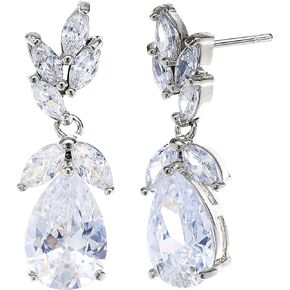Marquise Teardrop Cubic Zirconia Cluster Earrings for Wedding Sterling Silver CZ Crystal Rhinestone Bridal Jewelry for Bride Bridesmaids Women Girls Costume Jewelry Gift