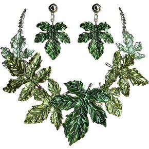 Chunky Leaf Floral Statement Necklace Earring Set Vintage Boho Statement Jewelry Set Drama Bib Collar Jewelry Set for Women Fashion Prom Party Costume Jewelry