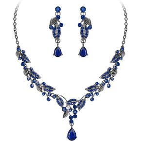 EleQueen Austrian Crystal Necklace Earrings Jewelry Set, Cubic Zirconia Leaf Teardrop Bridal Jewelry for Brides Wedding Party, Costume Accessories Gifts for Women