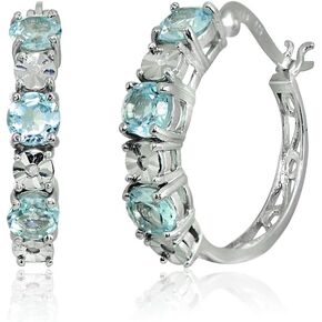 Sterling Silver Gemstone Round 20mm Filigree Design Hoop Earrings for Women Girls