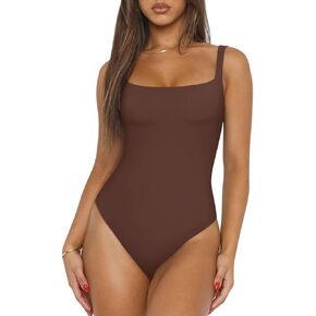 REORIA Women's Sexy Square Neck Sleeveless Backless Double Lined Seamless Going Out Tank Bodysuits Tops