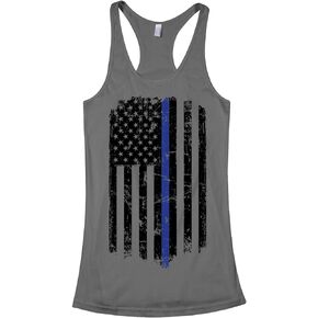 Threadrock Women's Thin Red & Blue Line American Flag Racerback Tank Top