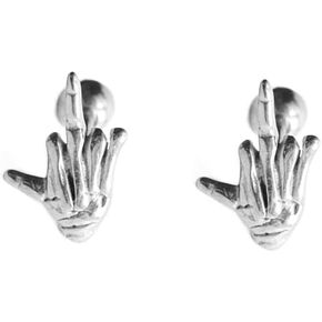 16G Middle Finger Cartilage Stud Earrings for Women Girls Men Small Bead Ball Back Screw Stainless Steel Post Piercing Ear Earring Personalized Halloween Jewelry Gifts