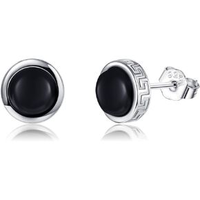 ONEFINITY Black Onyx Stud Earrings Sterling Silver Black Onyx Runes Stud Earrings Greek Key Jewelry Gifts for Women Men