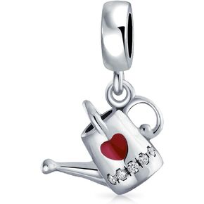 White Sunflower Daisy Plants Gardener Watering Can Flower Shape Sparkling Dangle Bead Charm For Women Mother Two Tone Enamel 14K Gold Plated .925 Sterling Silver Fits European Bracelet