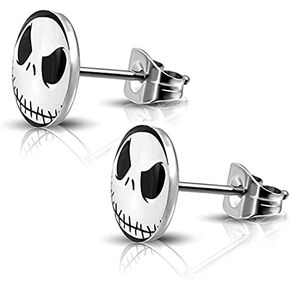 316L Surgical Stainless Steel Jack Skellington Round Circle Button Stud Post Earrings(10 mm) ER67