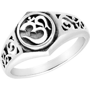 AeraVida Spiritual Om or Aum Symbol with Filigree Accents .925 Sterling Silver Ring | Aum Symbol Ring | Ohm Jewelry | Sterling Silver Unisex Rings | Spiritual Gifts | Comfort Fit USA Sizes 7-10