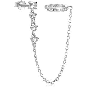 Crystal Ear Cuff Tassel Cartilage Stud Earring for Women Girls 925 Sterling Silver CZ Clip On Huggie Hoops Climber Crawler Long Chain Dangle Drop Hypoallergenic Earrings Fashion 1 Pcs Jewelry Gifts Birthday