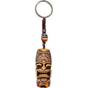 Gypsy Daze Smokes Ku Polynesian Tiki Head 3D Figurine Keychain Multicolored Macramé Metal Ring - Handmade Gifts Boho Car Keys Bag Accessories