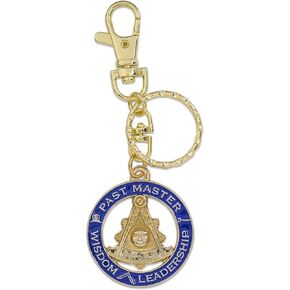 Past Master Wisdom Leadership Round Masonic Key Chain - [Blue & Gold][1 1/2'' Diameter]