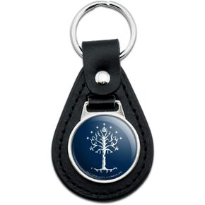 Black Leather Lord of The Rings Tree of Gondor Keychain