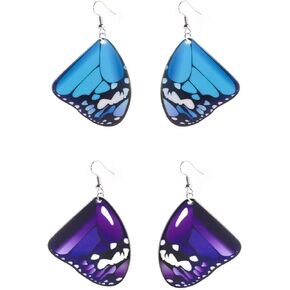 2-4Pairs Cute Colorful Butterfly Wing Dangle Drop Acrylic Earring Set for Women Girl Teen Friend Retro Stainless Steel Animal Insect Hook Earring Wedding Friendship Jewelry