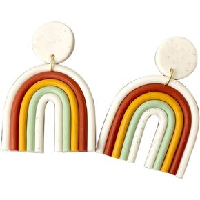 2Pairs Vintage Bohemian Rainbow Ceramic Clay Drop Dangle Earrings Set Handmade Colorful Cute Candy Color Loop Earrings for Women Men Girl Boy Lovely Statement Jewelry Gift