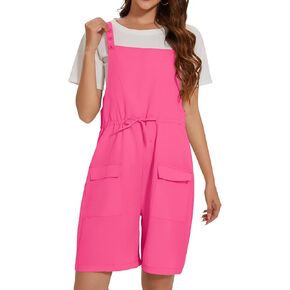 Women's Short Overalls Casual Summer Sleeveless Rompers Loose Adjustable Strap Jumpsuits with Pockets