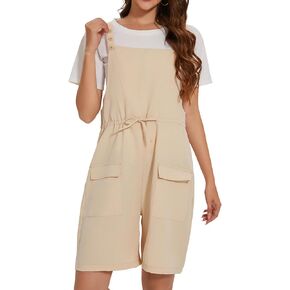 Women's Short Overalls Casual Summer Sleeveless Rompers Loose Adjustable Strap Jumpsuits with Pockets