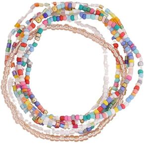 Pingyongchang Boho Colorful Handmade Stackable Bead Bracelets Set Multicolor Seed Layered Stretch Bangle Bracelets Vaction Beach Trendy Jewelry Gifts for Women