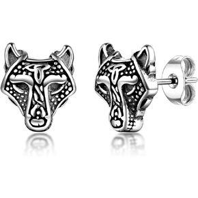 Celtic Wolf Stud Earrings For Men Women Norse Viking Stainless Steel Jewelry,Trendy Animal Earrings Hypoallergenic