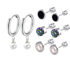 Hopply 𝐓𝐢𝐭𝐚𝐧𝐢𝐮𝐦 Earrings for Sensitive Ears 𝐇𝐲𝐩𝐨𝐚𝐥𝐥𝐞𝐫𝐠𝐞𝐧𝐢𝐜 20G Stud Earrings and 𝐇𝐨𝐨𝐩 𝐞𝐚𝐫𝐫𝐢𝐧𝐠𝐬 𝐏𝐞𝐚𝐫𝐥 Cubic Zirconia Surgical Steel 𝐅𝐥𝐚𝐭 𝐁𝐚𝐜𝐤 𝐄𝐚𝐫𝐫𝐢𝐧𝐠𝐬 Cartilage Earrings Stud