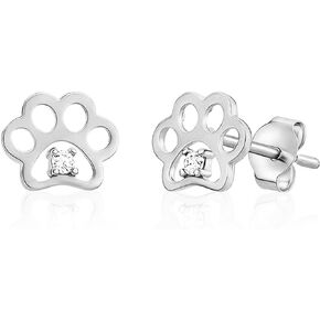 14K White Gold Paw Stud Earring Animal Dog or Cat, Real Gold Studs (White Gold)