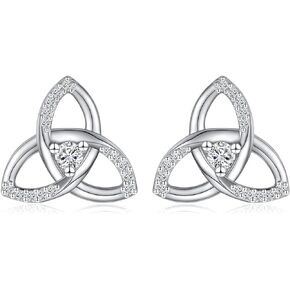 Irish Celtic Knot Stud Earrings Moonstone Celtic Vintage Ring 925 Sterling Silver Good Luck Triquetra Cross Knot Earrings Jewelry Gifts for Women Girls