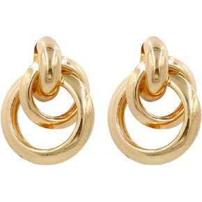 Circle Earrings for Women, Round Double Circle Earrings for Girls, Double Hoop Earrings Hypoallergenic, Twisted Earrings Studs, Chunky Gold Drop Hoop Earrings, Cute Jewelry Gifts Funny Earrings